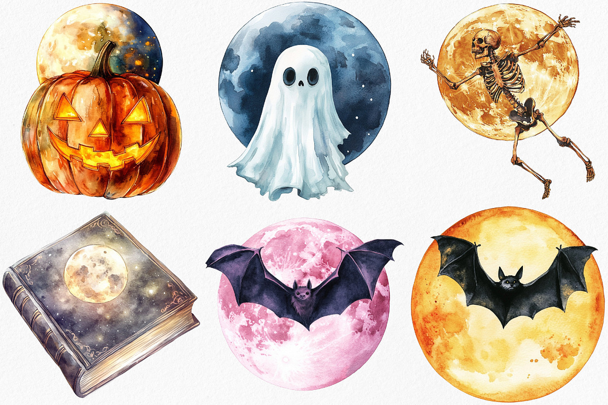 Full Moon Spooky Halloween Clipart, an Illustration by Canvas Craft (Photo 3 of 7)