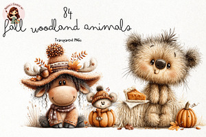 Cute Fall Woodland Animals Clipart