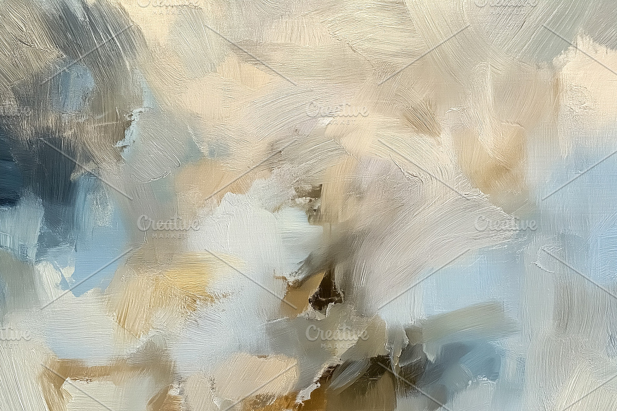 Abstract painting showing expressive brushstrokes in blue, beige, a Decorative Illustration by Studio ANNA
