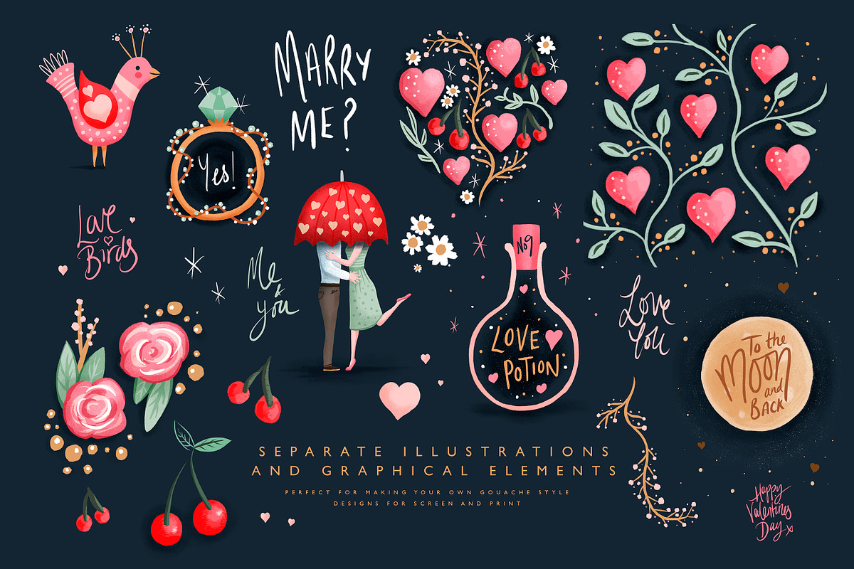 Love Story Gouache Illustration Pack, an Illustration by Laura Ingham (Photo 3 of 14)