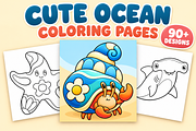 Cute Ocean Coloring Pages, an Animal Illustration by Inkivelle Studio (Thumbnail 1 of 3)