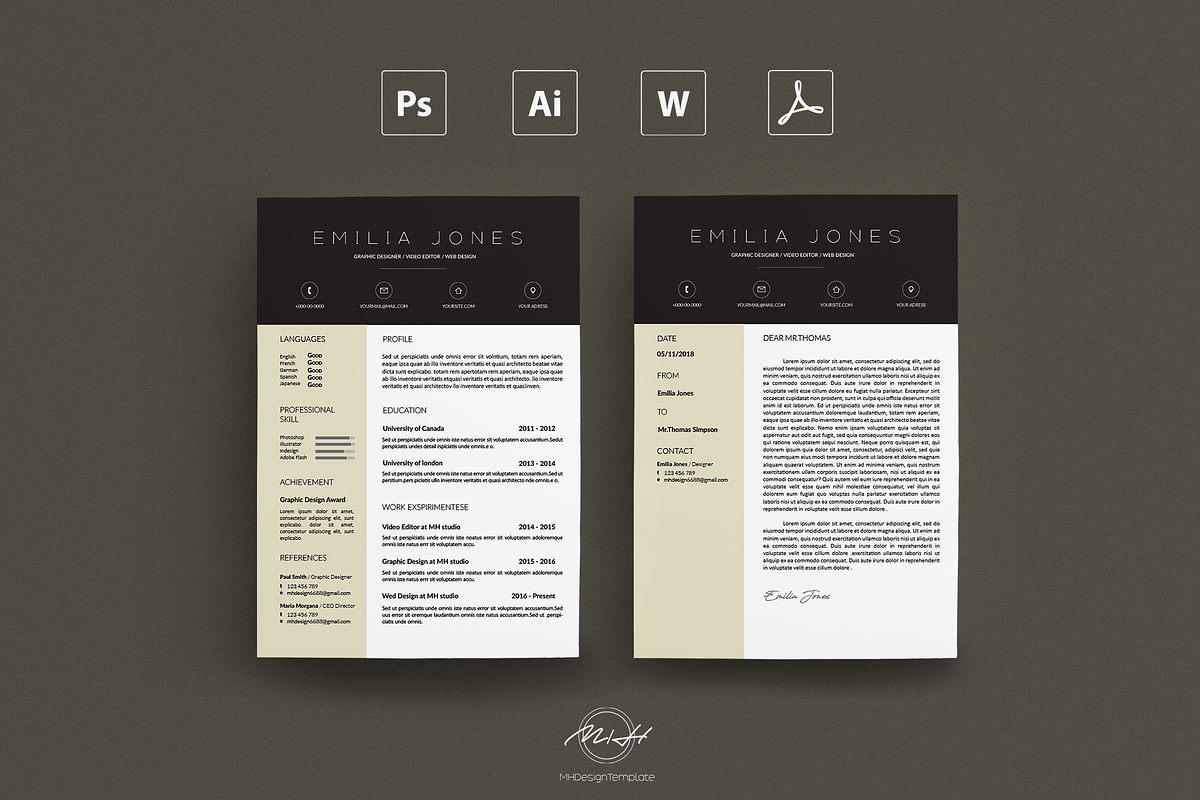 Professional Resume / Card Template, a Resume Template by MH Design Template (Photo 2 of 4)