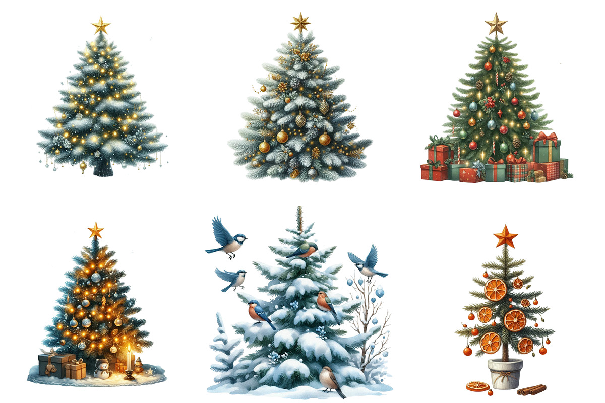 Watercolor Christmas Tree Clipart, an Illustration by SinaCreation (Photo 5 of 7)