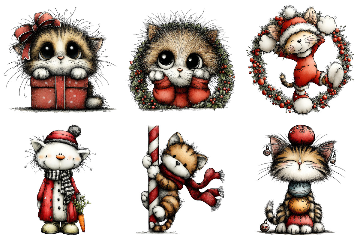 Whimsical Christmas Cats Clipart, an Illustration by Daily.Designs (Photo 5 of 5)