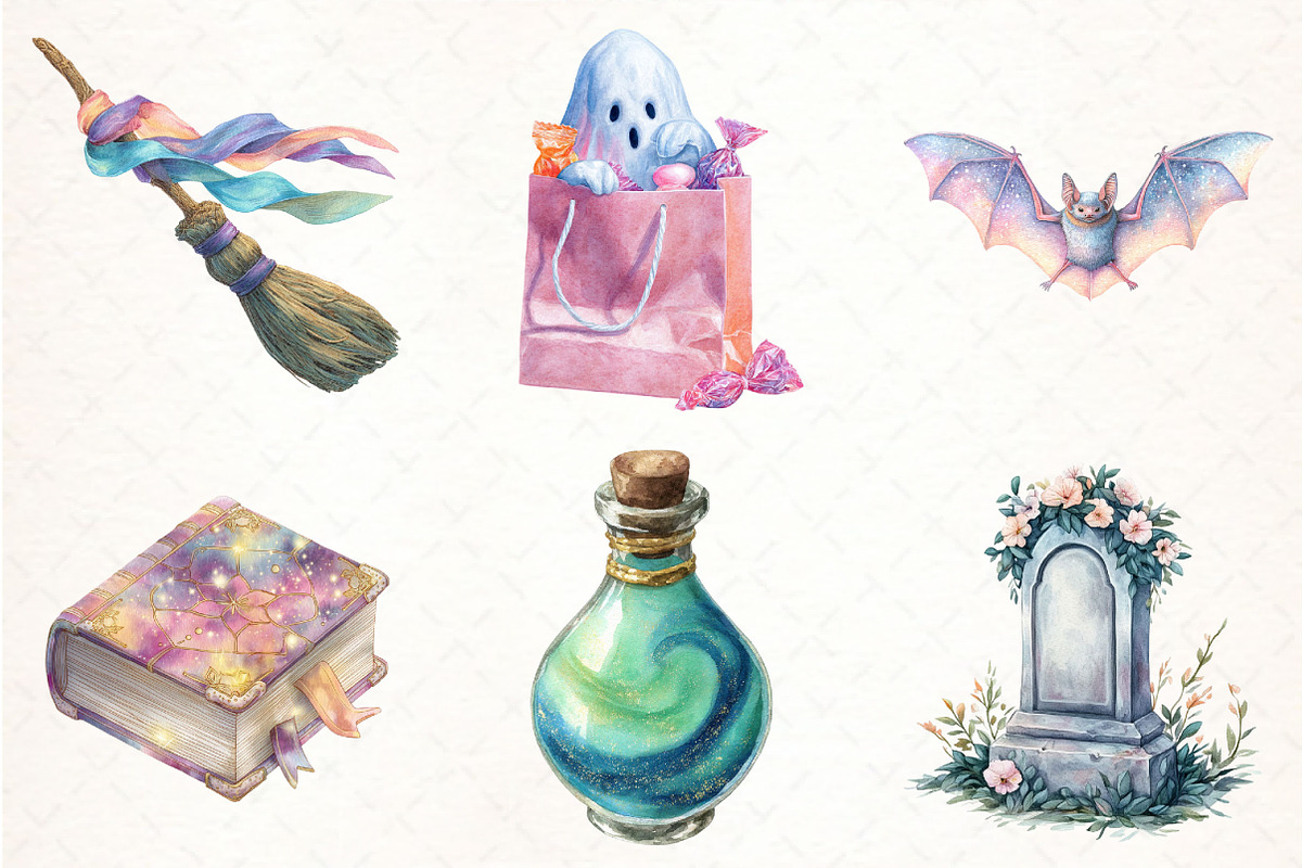 Watercolor Pastel Halloween Clipart, an Illustration by Pixels.Craft (Photo 3 of 7)