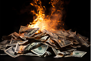 Wasteful Pile dollars burning, a Business Photo by Ylivdesign