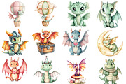 Dragons watercolor clipart, an Illustration by Watercolor design (Thumbnail 2 of 5)
