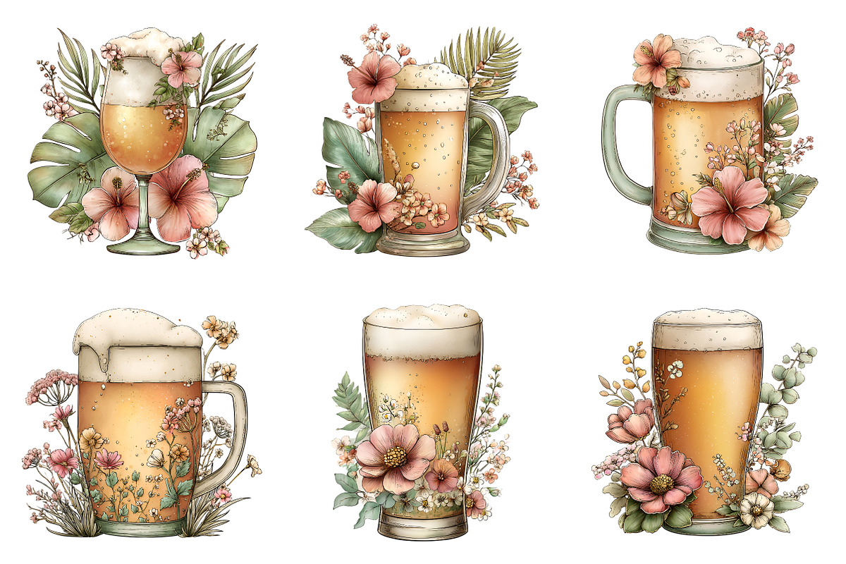 Watercolor Summer Beer Clipart, an Illustration by SinaCreation (Photo 3 of 9)