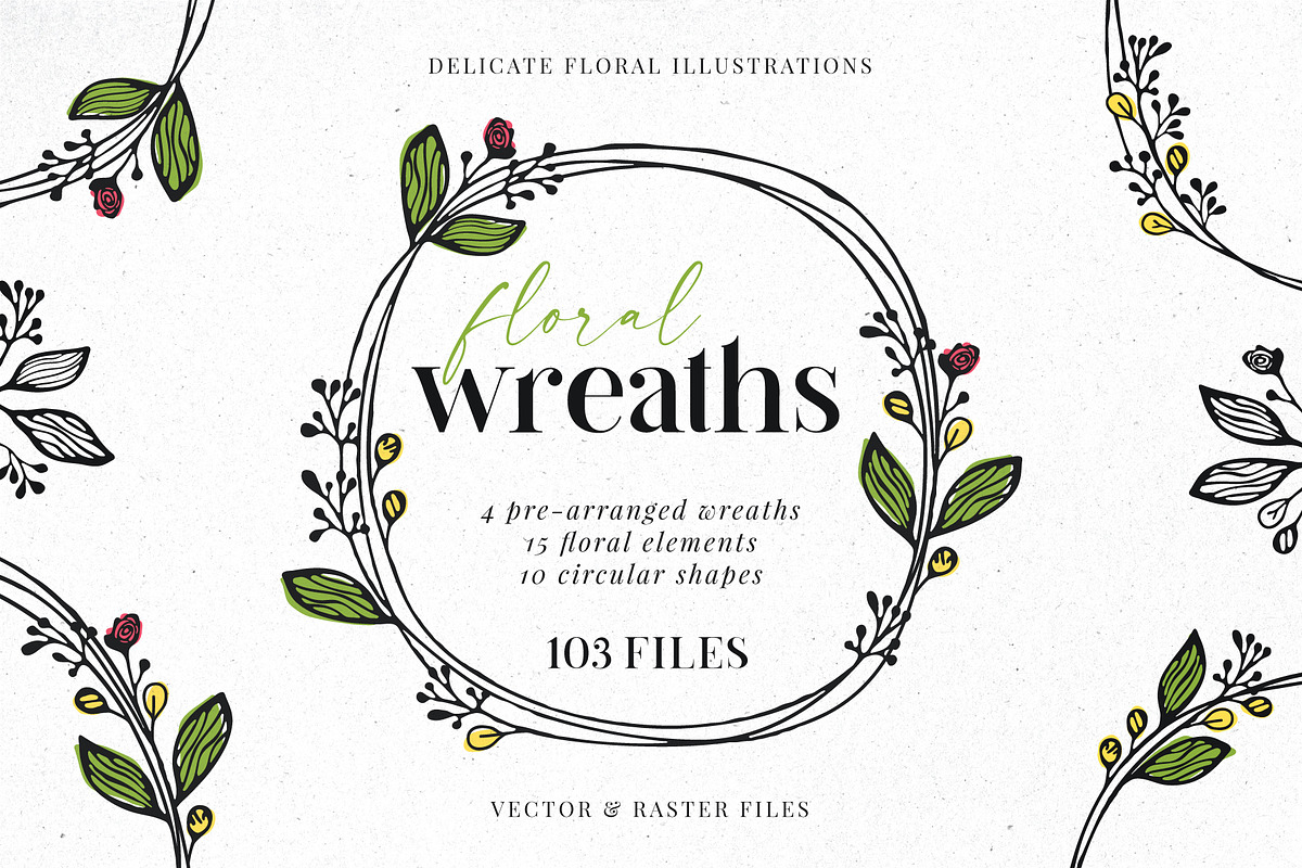 Floral Wreaths & Botanical Shapes, a Decorative Illustration by Pigment Café (Photo 1 of 8)