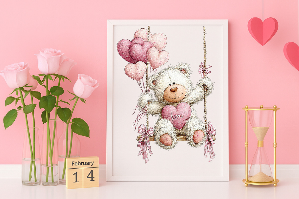 Watercolor Valentine's Bear Clipart, an Illustration by Canvas Craft (Photo 5 of 6)