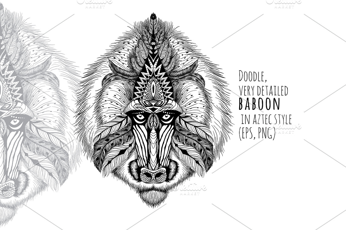 Textured baboon in aztec style, an Animal Illustration by AnastasiaFears (Photo 1 of 2)
