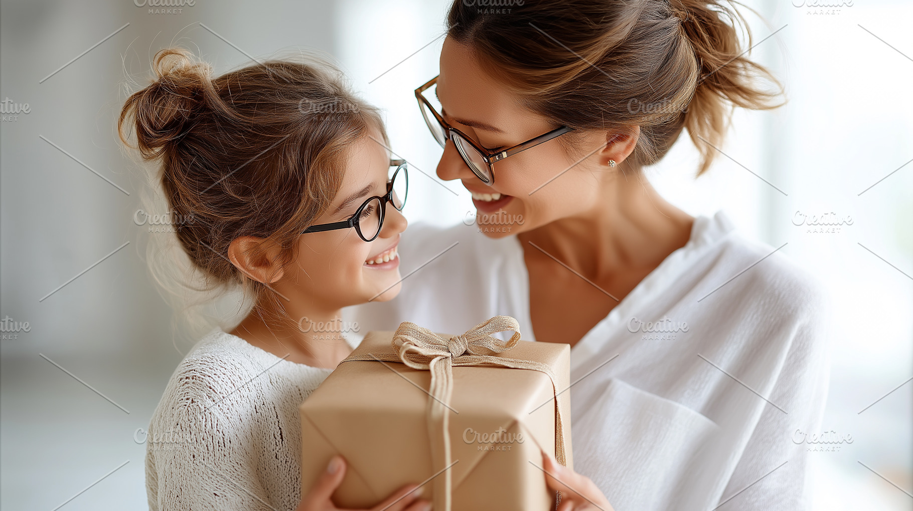 Joyful mother and daughter smile at, a Holiday Photo by MistyDay