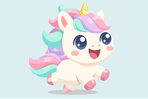 Kawaii Baby Unicorn Running Cartoon, an Animal Illustration by Artpon Illustration