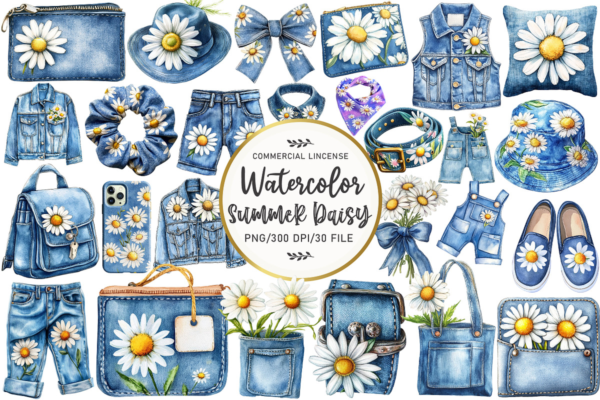 Watercolor Summer Daisy Clipart, an Illustration by OK Design (Photo 1 of 5)