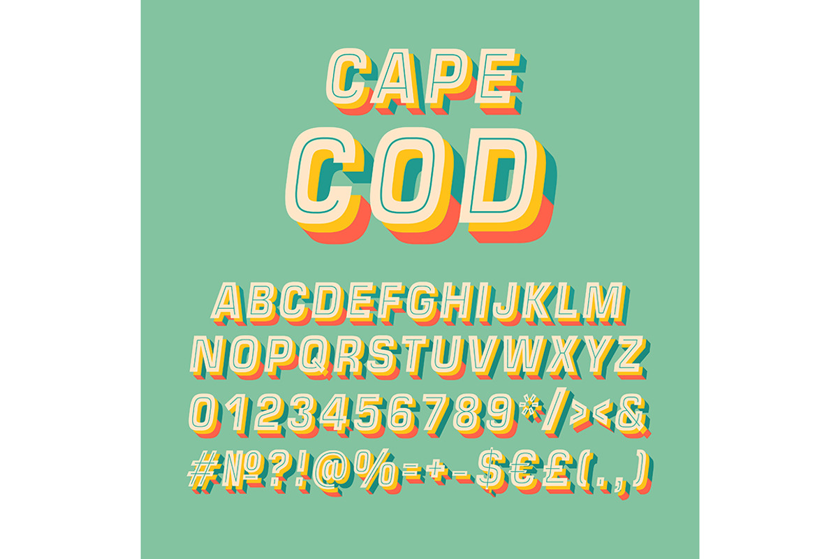 Cape cod vintage 3d vector alphabet, a Templates & Theme by IMG Visuals