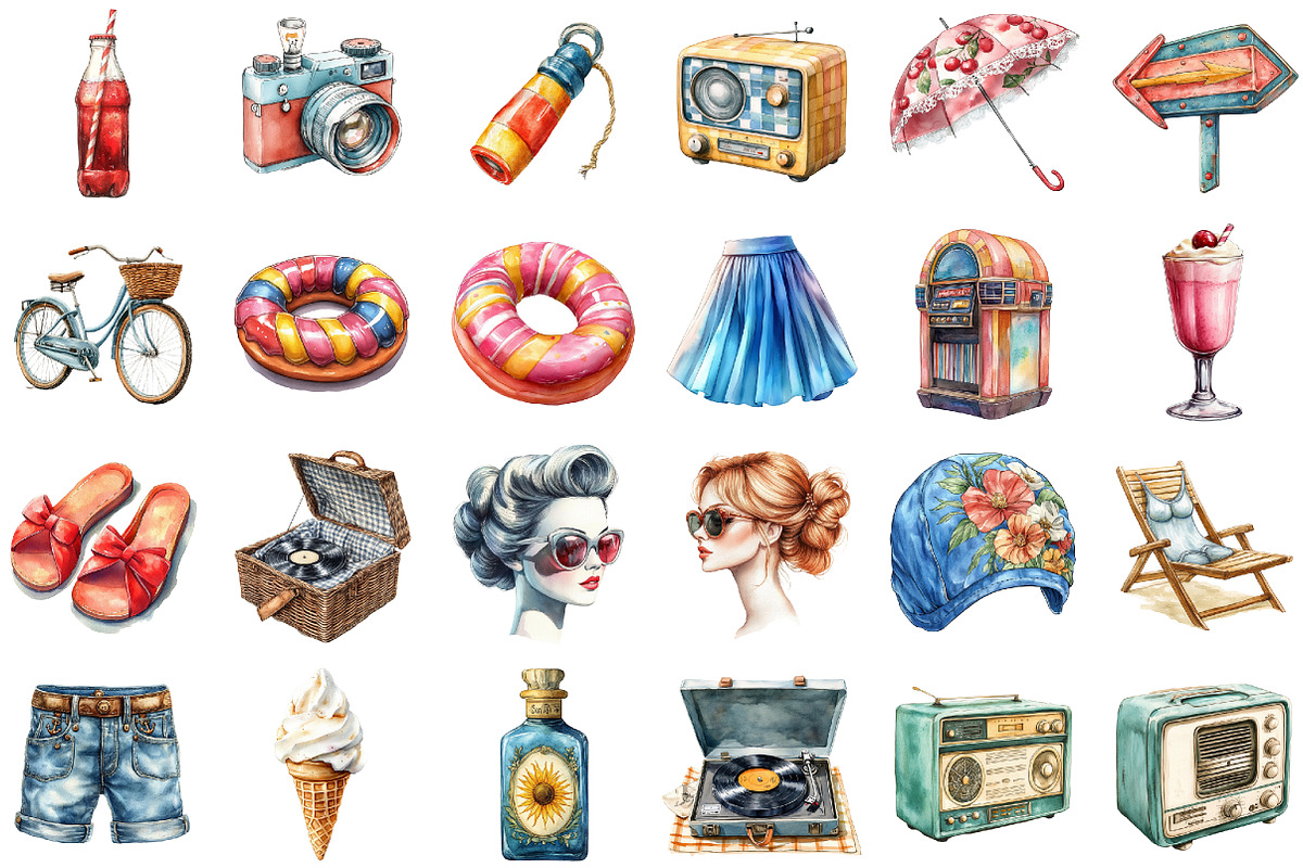 1950s Style Beach Day Clipart, an Illustration by Sublimation Artist (Photo 2 of 6)
