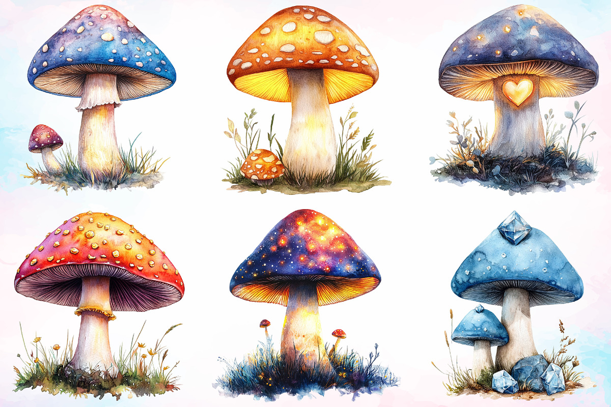 Magical Mushrooms Clipart Bundle, an Illustration by Canvas Craft (Photo 2 of 4)