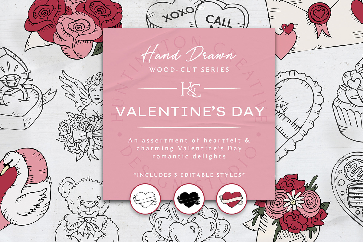 Hand Drawn Valentine's Day Images, a Seasonal Illustration by H&C Drawings & Designs (Photo 1 of 15)