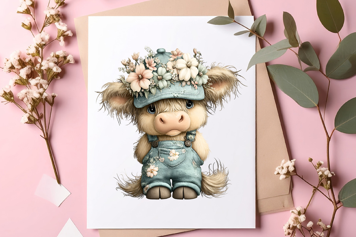 Watercolor Summer Highland Cow Png, an Illustration by SinaCreation (Photo 4 of 8)