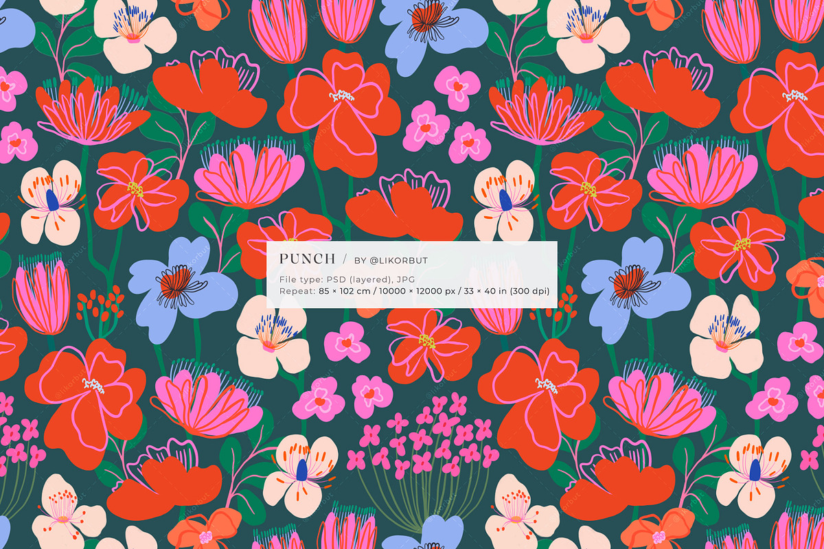 Modern Naive Floral Seamless Pattern, a Pattern Graphic by likorbut (Photo 2 of 12)