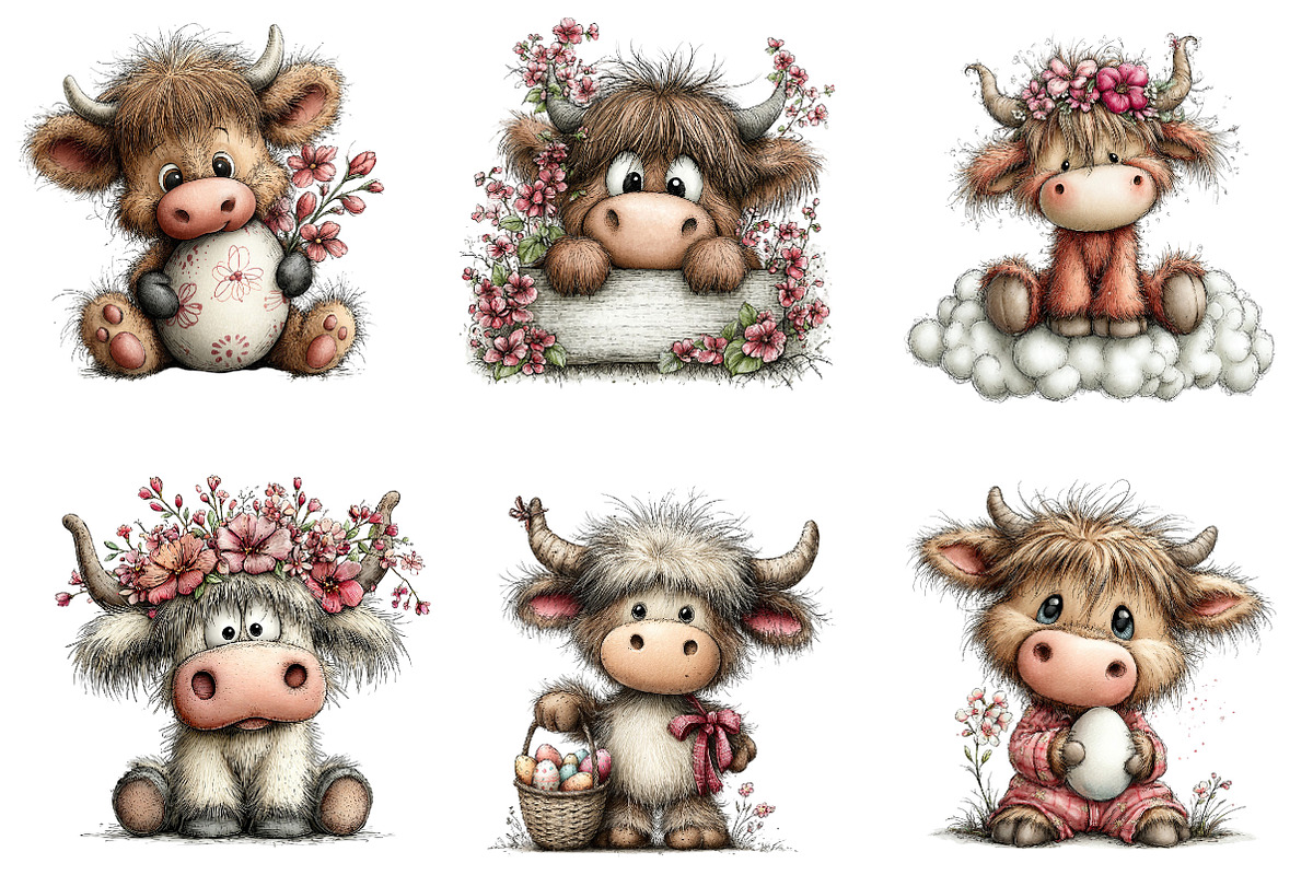 Easter Highland Cow Clipart, an Illustration by Dream Creation (Photo 5 of 8)