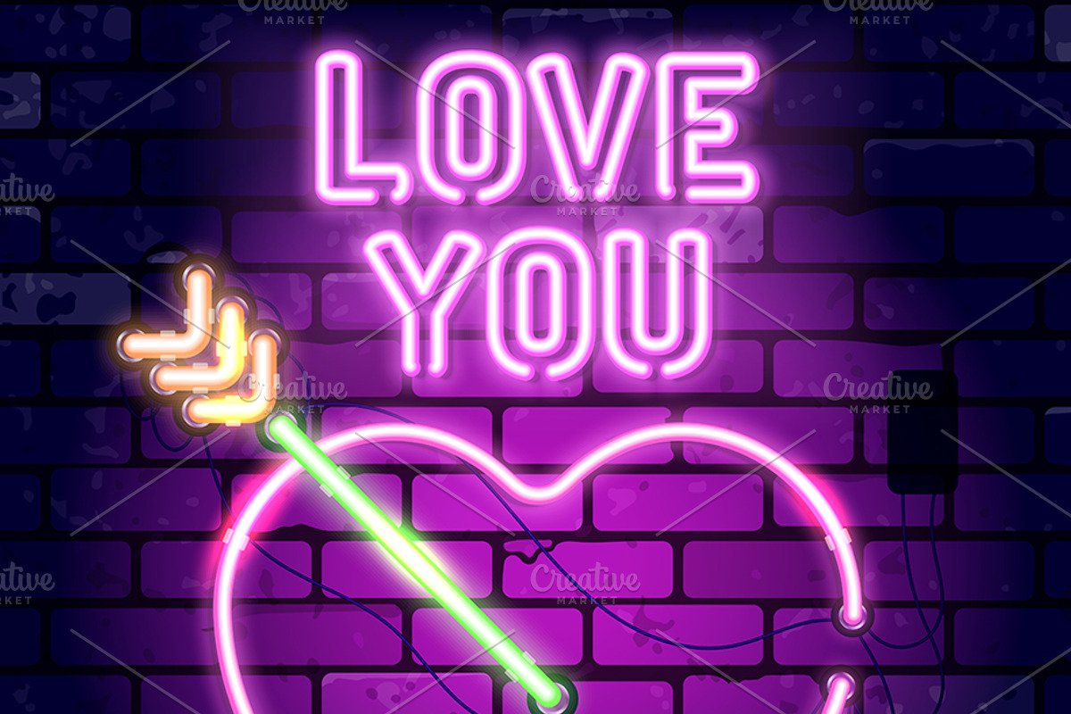 Valentines Day Neon Signboards, a Decorative Illustration by TAlex (Photo 2 of 6)