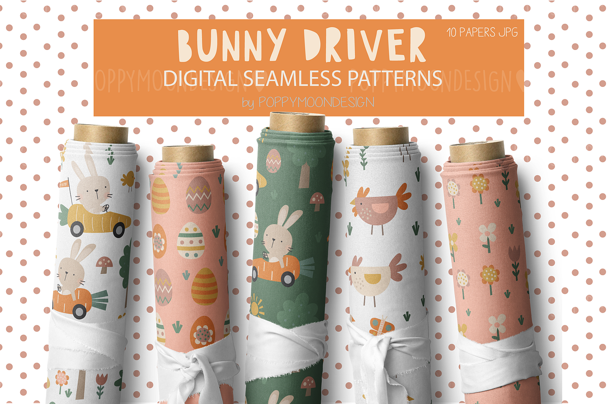 Bunny Driver clipart & paper set, a Pattern Graphic by Poppymoondesign (Photo 6 of 7)