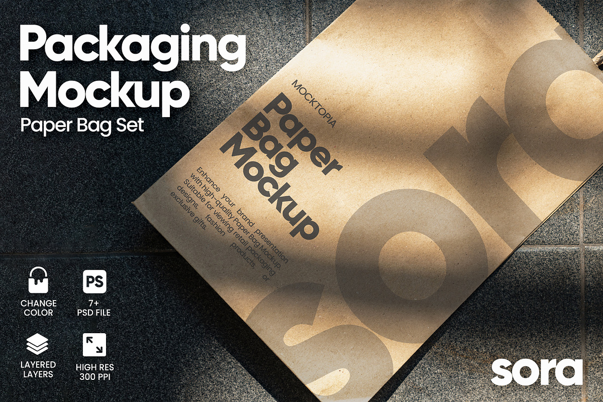 Sora Paper Bag Mockup Set, a Packaging Mockup by Mocktopia (Photo 1 of 8)