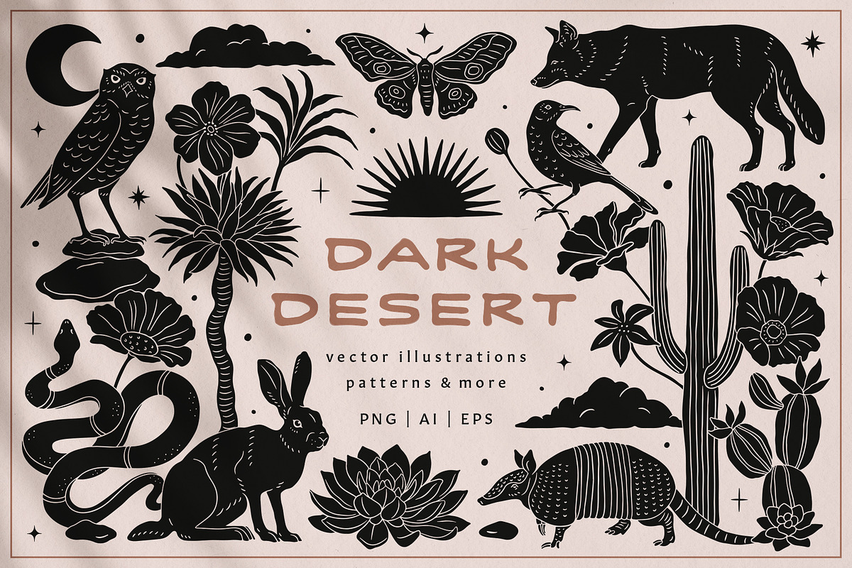 Dark Desert Vector Collection, an Animal Illustration by rouxsupplyco (Photo 1 of 14)