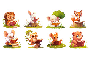 animals reading cartoon. cute, an Animal Illustration by Stock-Smart-Start