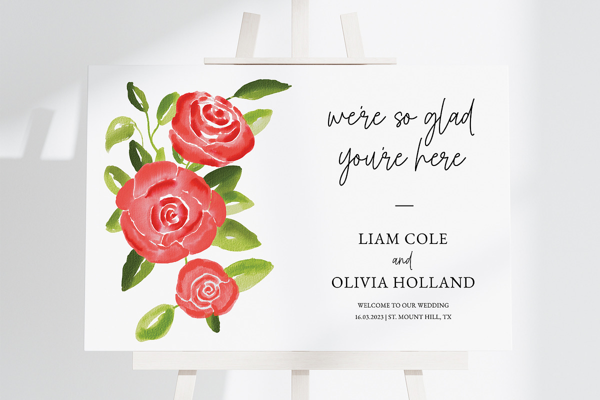 Red Rose Floral Welcome Sign, a Stationery Template by Beyond Muse (Photo 3 of 3)