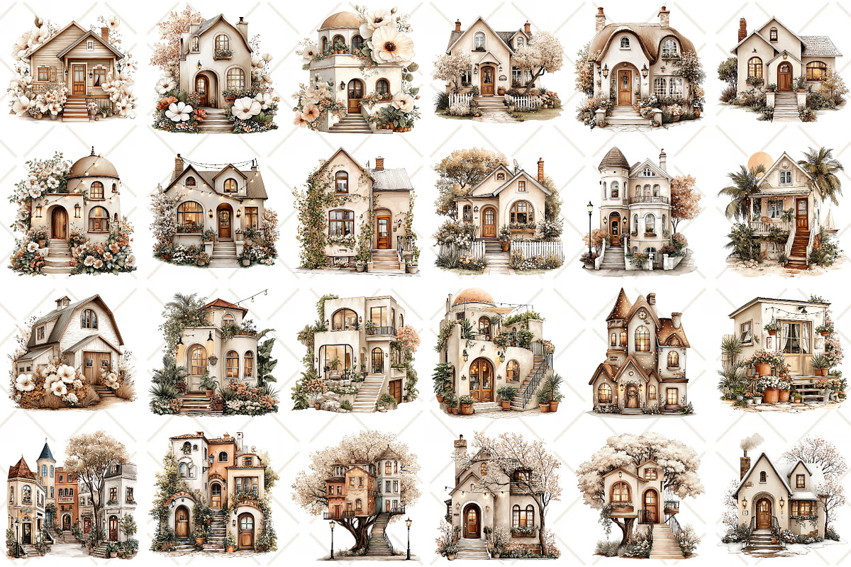Watercolor Houses Clipart, an Illustration by Black Bird Studio (Photo 2 of 5)