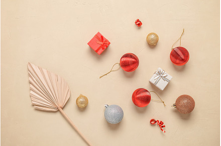 Christmas composition. Dry palm leaf, a Holiday Photo by Yulia71