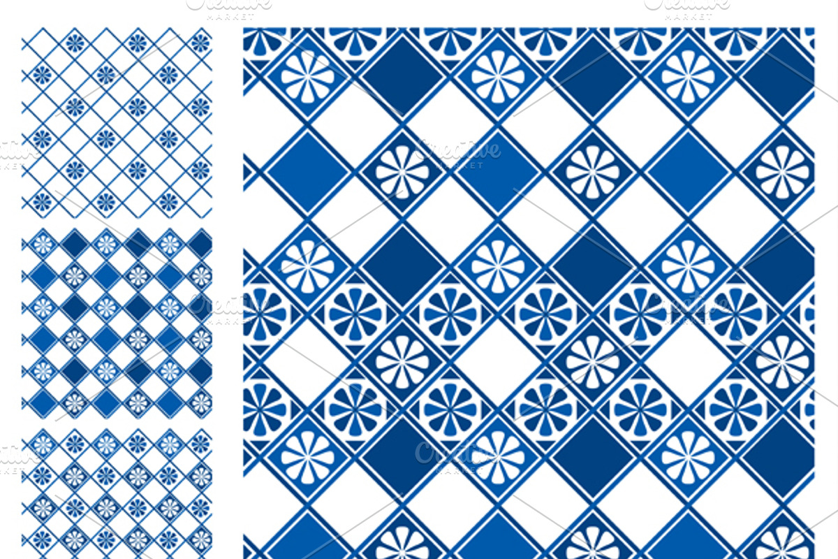 Set of seamless patterns - blue #1 preview 2