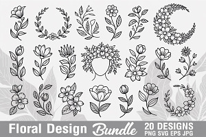 Floral Design SVG PNG Bundle, an Illustration by Actual Pixel