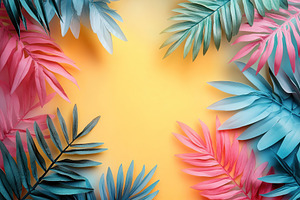 Colorful paper leaves arranged beautifully on a bright yellow background, a Background Photo by AlyaAnd