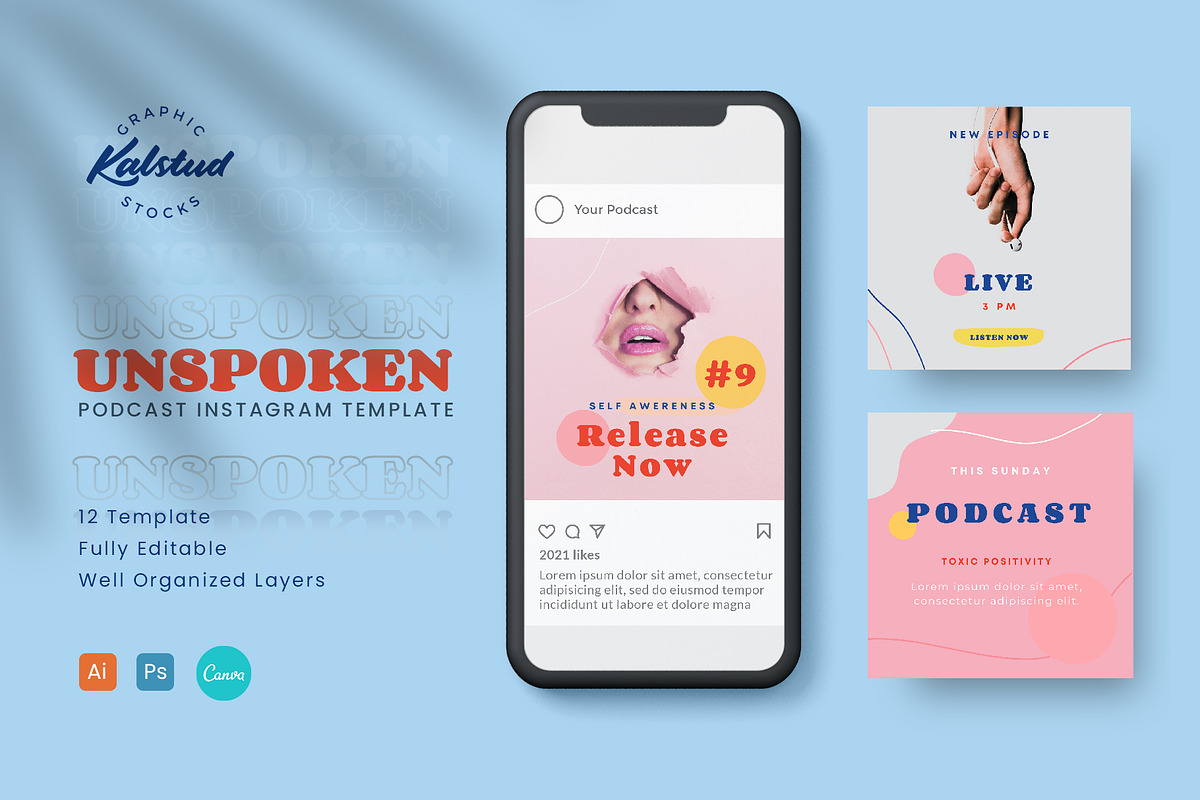 UNSPOKEN - Podcast IG for Canva, a Social Media Template by Kalstud (Photo 1 of 4)