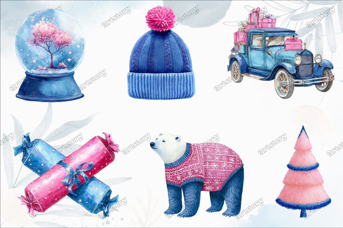 Pink and Blue Christmas Clipart, a Graphic by designcity5 (Photo 2 of 5)