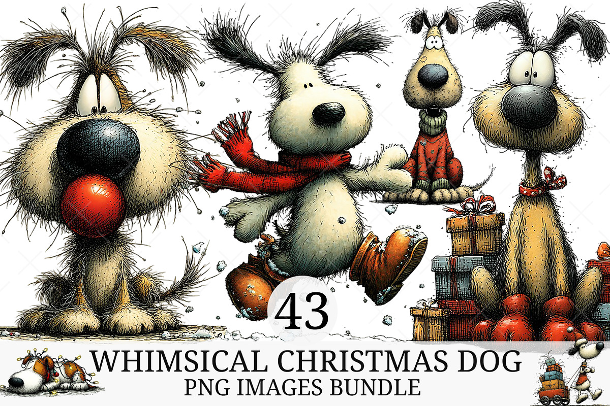 Whimsical Christmas Dog Clipart, an Illustration by Craft Nest (Photo 1 of 10)