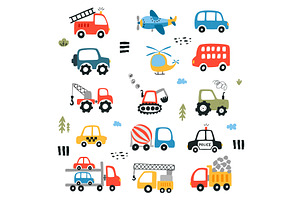 Set of different cute transport in, a Transportation Illustration by Nadzin
