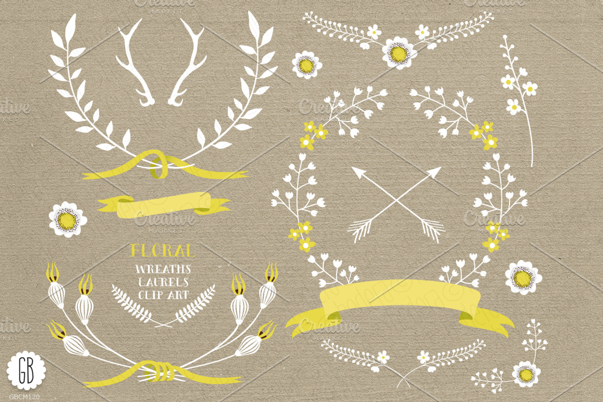 Wreaths laurels ribbons folk flowers, an Illustration by GrafikBoutique (Photo 1 of 3)