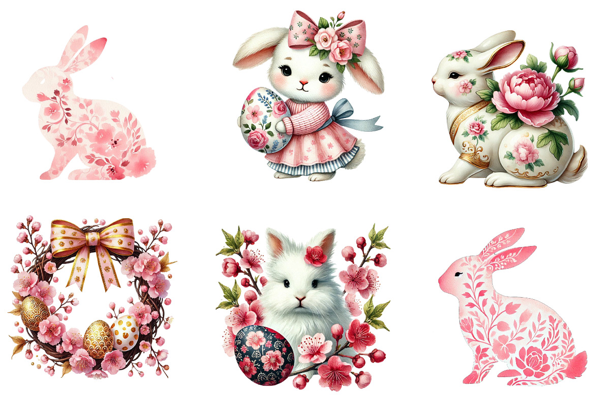Easter PNG Pink Floral Chinoiserie, an Illustration by Watercolor design (Photo 4 of 4)