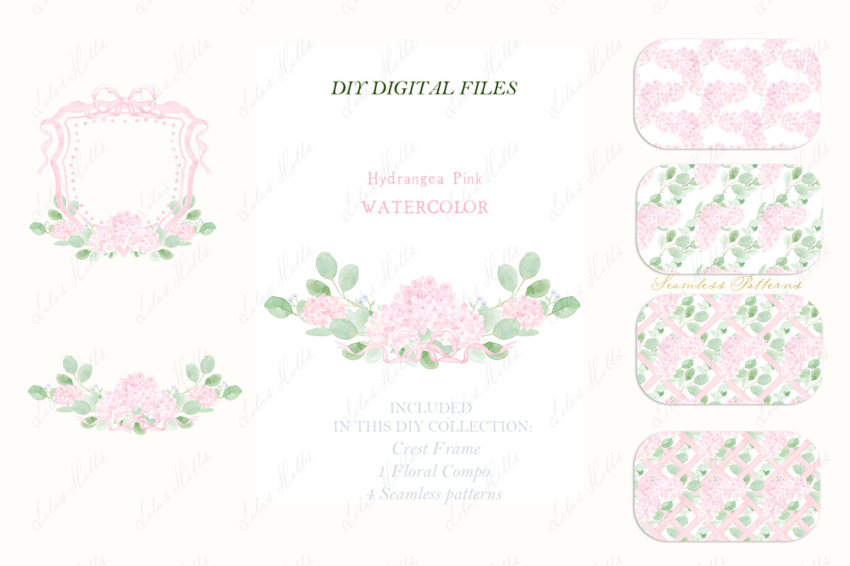 Pink Hydrangea Watercolor Crest, an Illustration by LABFcreations (Photo 2 of 4)