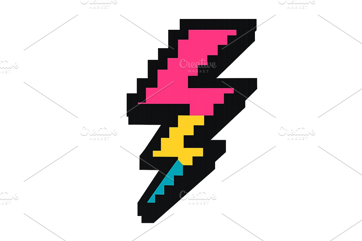 Colorful pixel art lightning bolt, an Illustration by ZinetroN