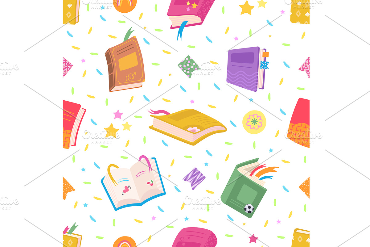 Book seamless pattern. Cartoon books, an Education Illustration by Valerie Bodnar