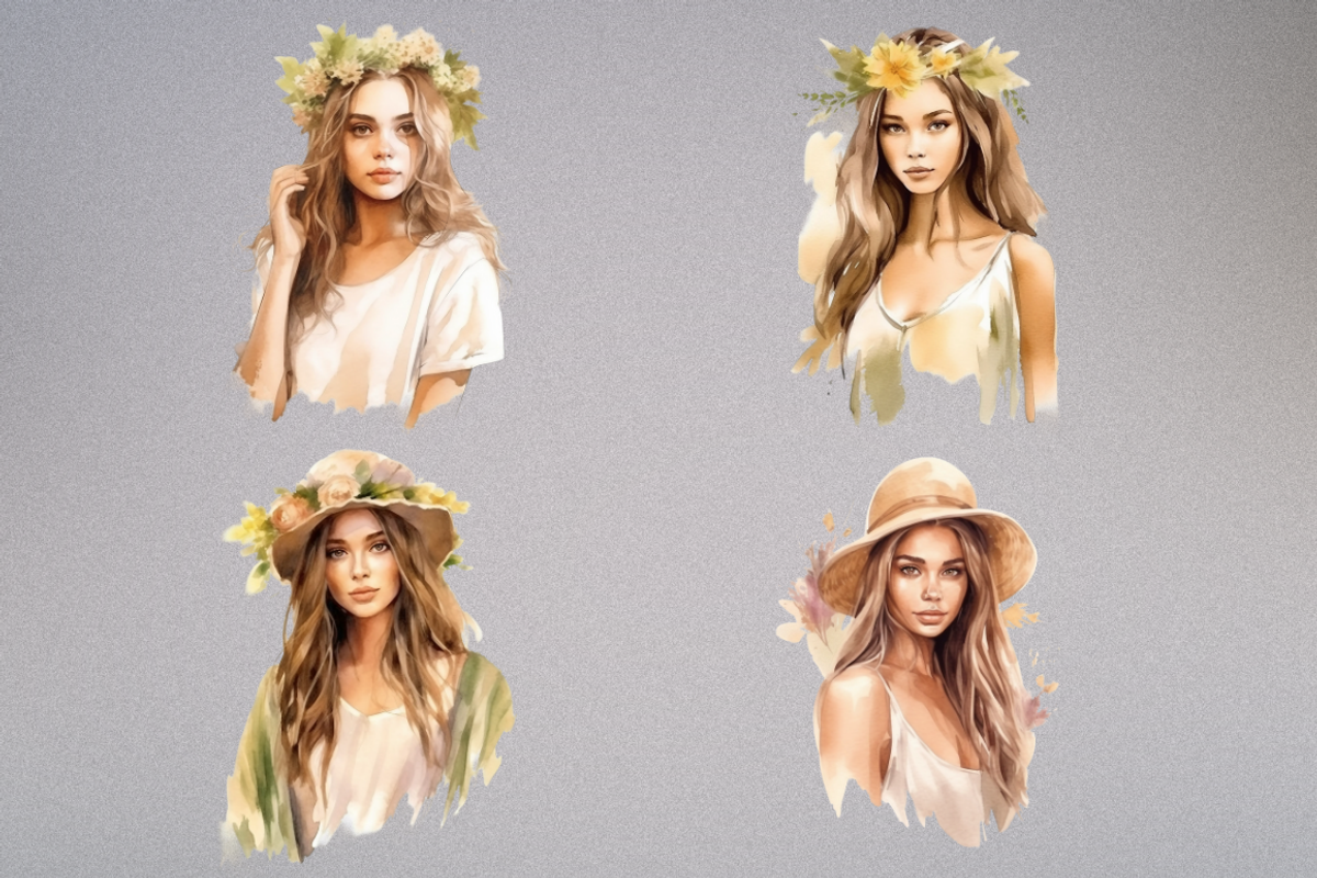 Watercolor Boho Girl Clipart, a Person Illustration by Mash Mash Stickers (Photo 9 of 9)