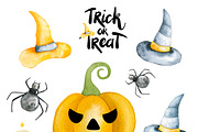 Watercolor Halloween Clipart, an Illustration by Natalya_Mona_Art (Thumbnail 2 of 10)