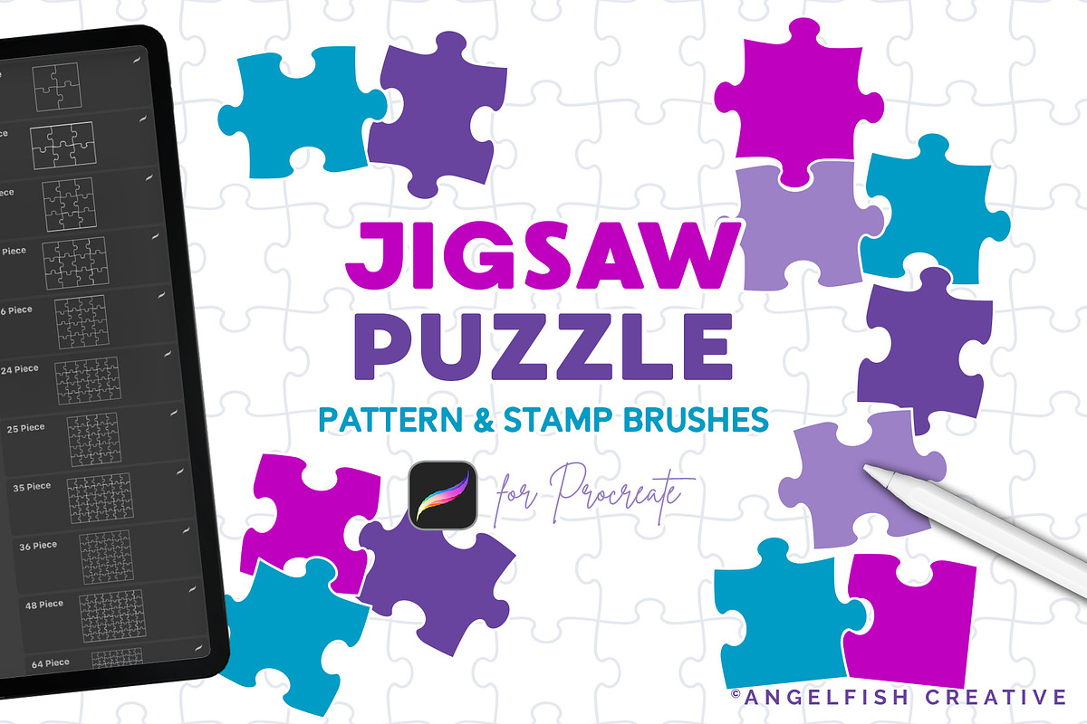 Jigsaw Puzzle Procreate Brush Set, a Brush Add-On by AngelfishCreative (Photo 1 of 7)