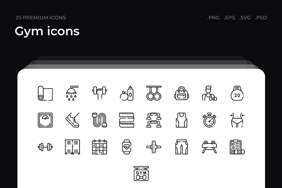 Gym icons, an Outline Icon by Wencory (Photo 3 of 3)