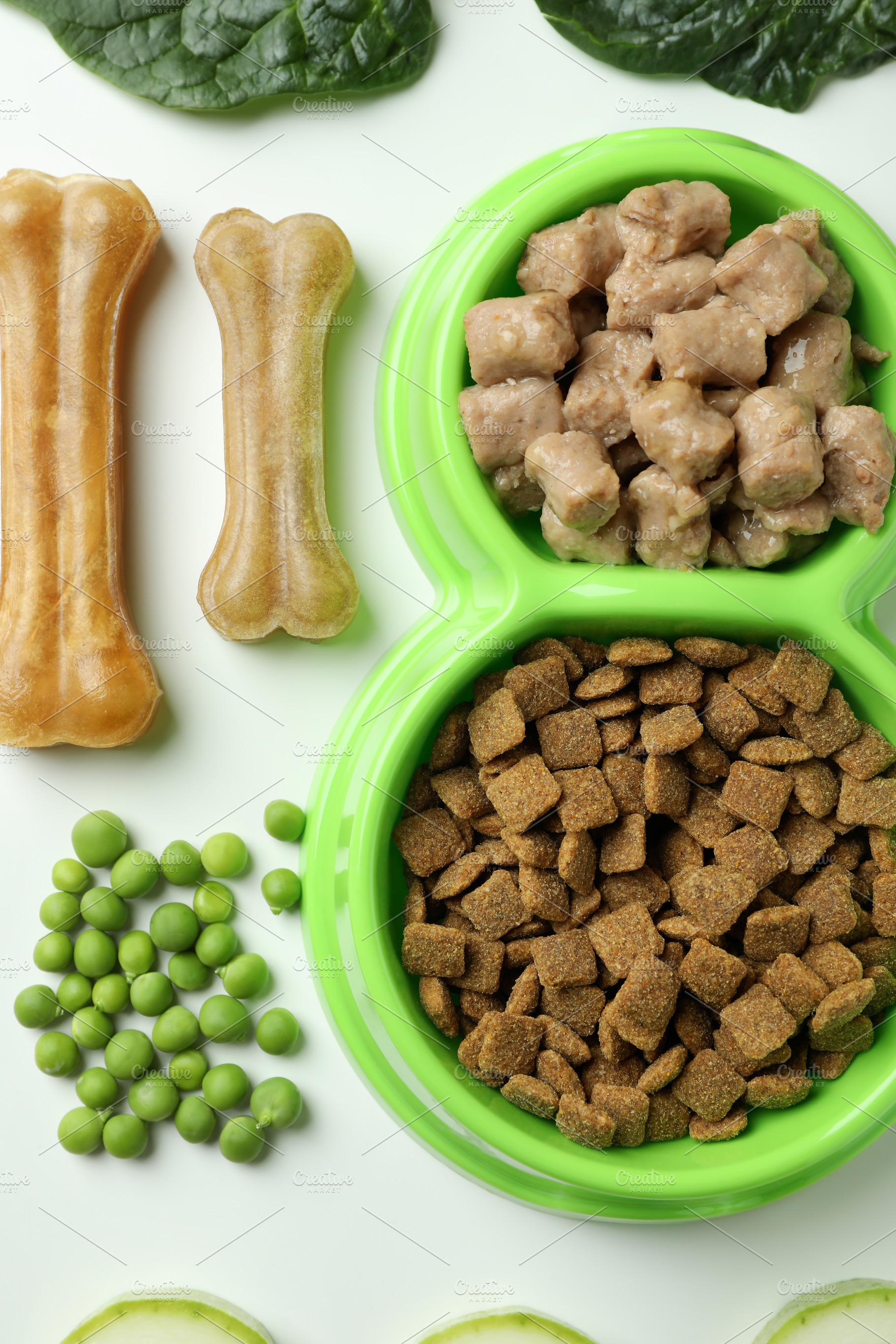 Concept of organic pet food on white background, a Food & Drink Photo by AtlasStudio PRO